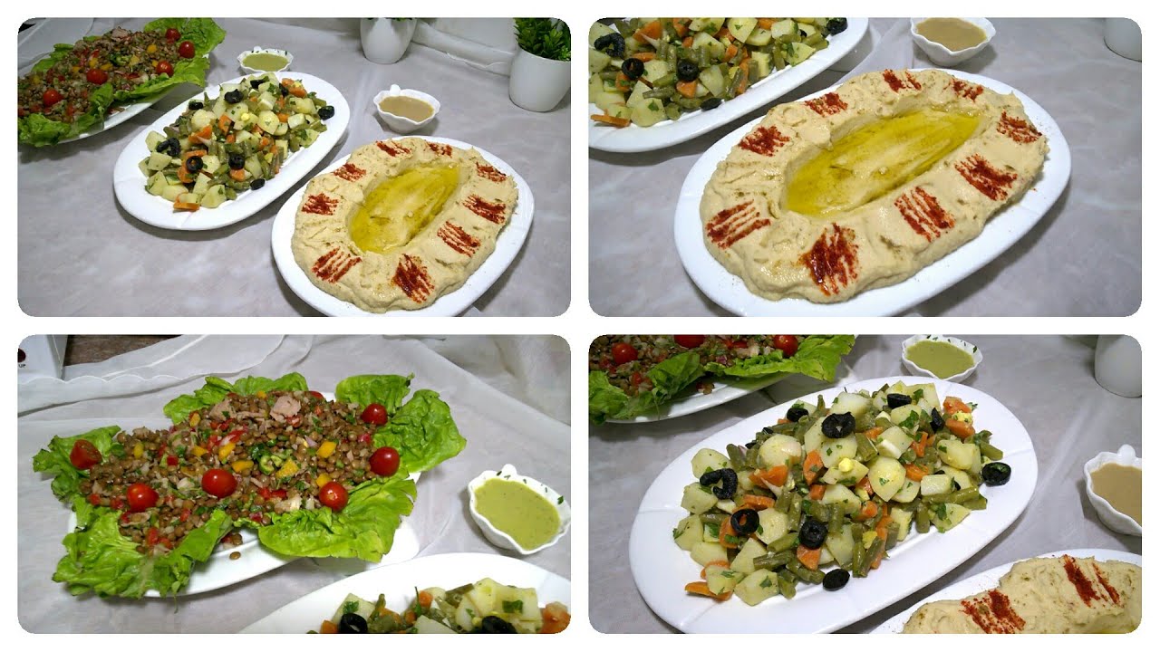 سلطة الحمص👍 وسلطة الخضر وسلطة العدس👌👍 مع طريقة تحضير صلصلة الطحينة ولفينيغريت