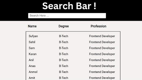 Create a Search Bar & Filter Table using JavaScript in Hindi