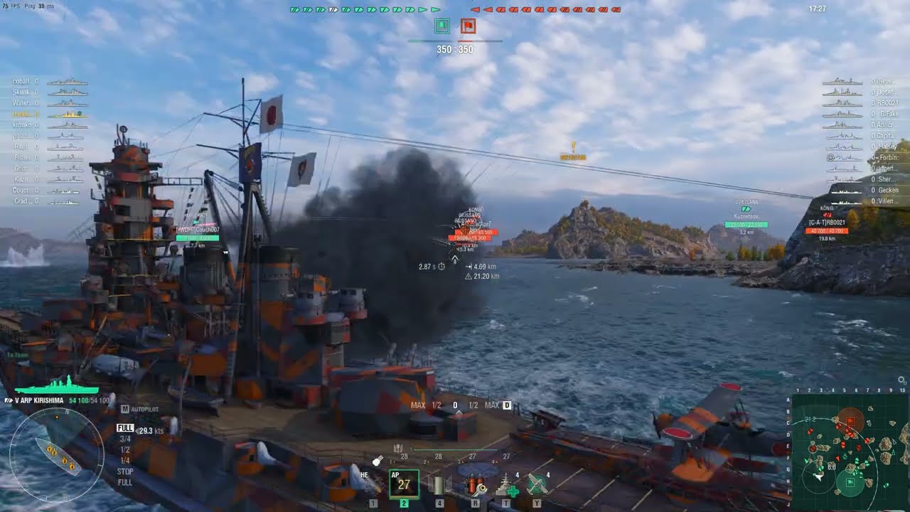 World Of Warships Random Battle Gameplay With ARP KIRISHIMA Battleship (No Commentary Gameplay)