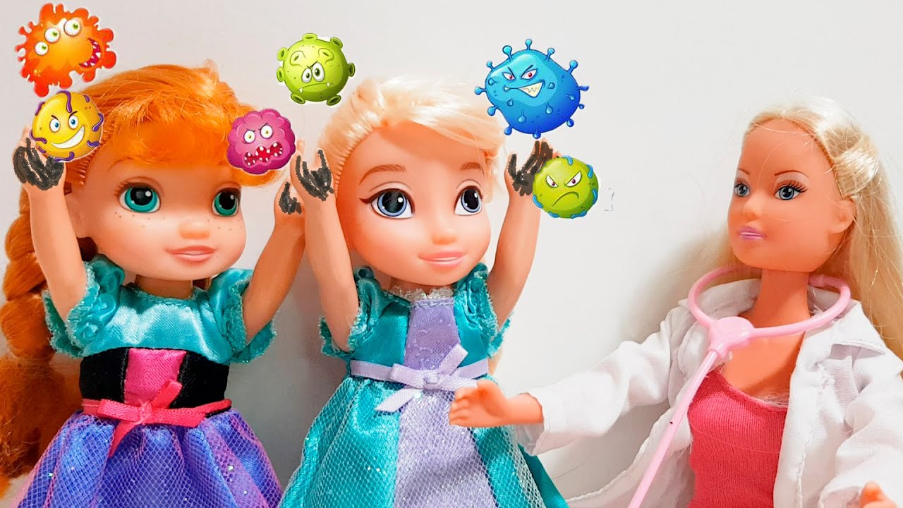 Wash Your Hands Story! Elsa and Anna toddlers - Barbie is the doctor ...