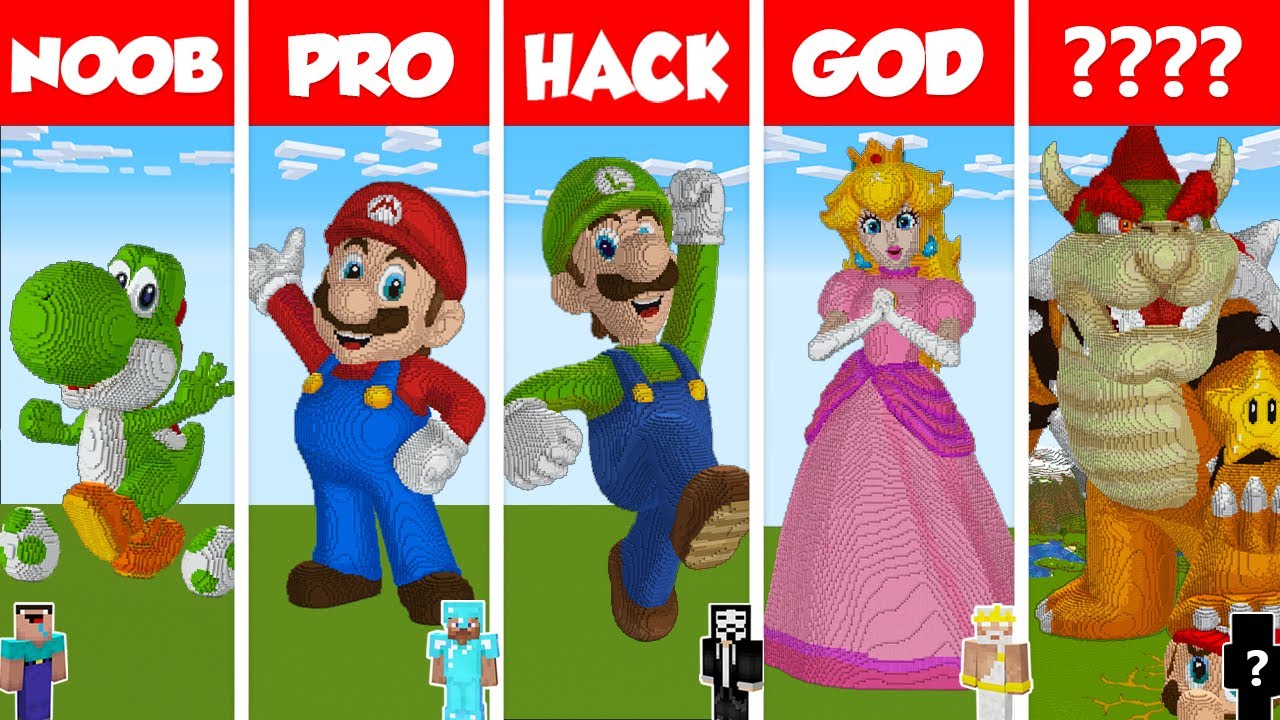 Minecraft SUPER MARIO STATUE HOUSE BUILD CHALLENGE NOOB vs PRO vs