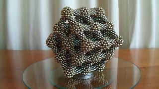 Rhombic Lattice Dodecahedron | 6828 Neodymium Magnetic Balls
Construction Notes:
Based on this geometric computer model structure, but with tubes replacing the connecting edge icosahedrons:
https://www.youtube.com/watch?v=xwfYYSMRi50
This shape is known geometrically as a rhombic dodecahedron.
Built from 122 6-ring tube connectors of length 4, and 65 R60 spheres.
(R stands for Rhombicosidodecahedron, which is the accurate geometric term for the little 60 ball spheres, but they are usually misnamed a C60 sphere, or buckyball)
A total magnet count of 122 × 6 × 4 + 65 × 60 = 6828 balls.
All connections are across triangular faces of 3 balls on the R60 spheres. Both ends of each hexagonal tube bond nicely to the R60s this way regardless of the different polarity at each end of a tube, but tubes of an even number of 6-rings are required to keep the R60s at each end oriented the same way. All the R60s are of the same polarity.
Music track is Atlantis by Audionautix, from the YouTube free music library.
#ledwatchman #Neocube #Neoballs #Nanodots #ZenMagnets #Speks #Buckyballs #NingoBalls #CyberCube #KlikyBalls #NeoQube
Atlantis by Audionautix is licensed under a Creative Commons Attribution license (https://creativecommons.org/licenses/by/4.0/)
Artist: http://audionautix.com/ Rhombic Lattice Dodecahedron | 6828 Neodymium Magnetic Balls