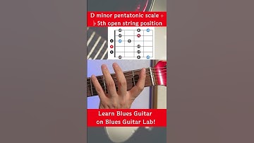 How to play D minor pentatonic scale + ♭ 5 in open string position #shorts