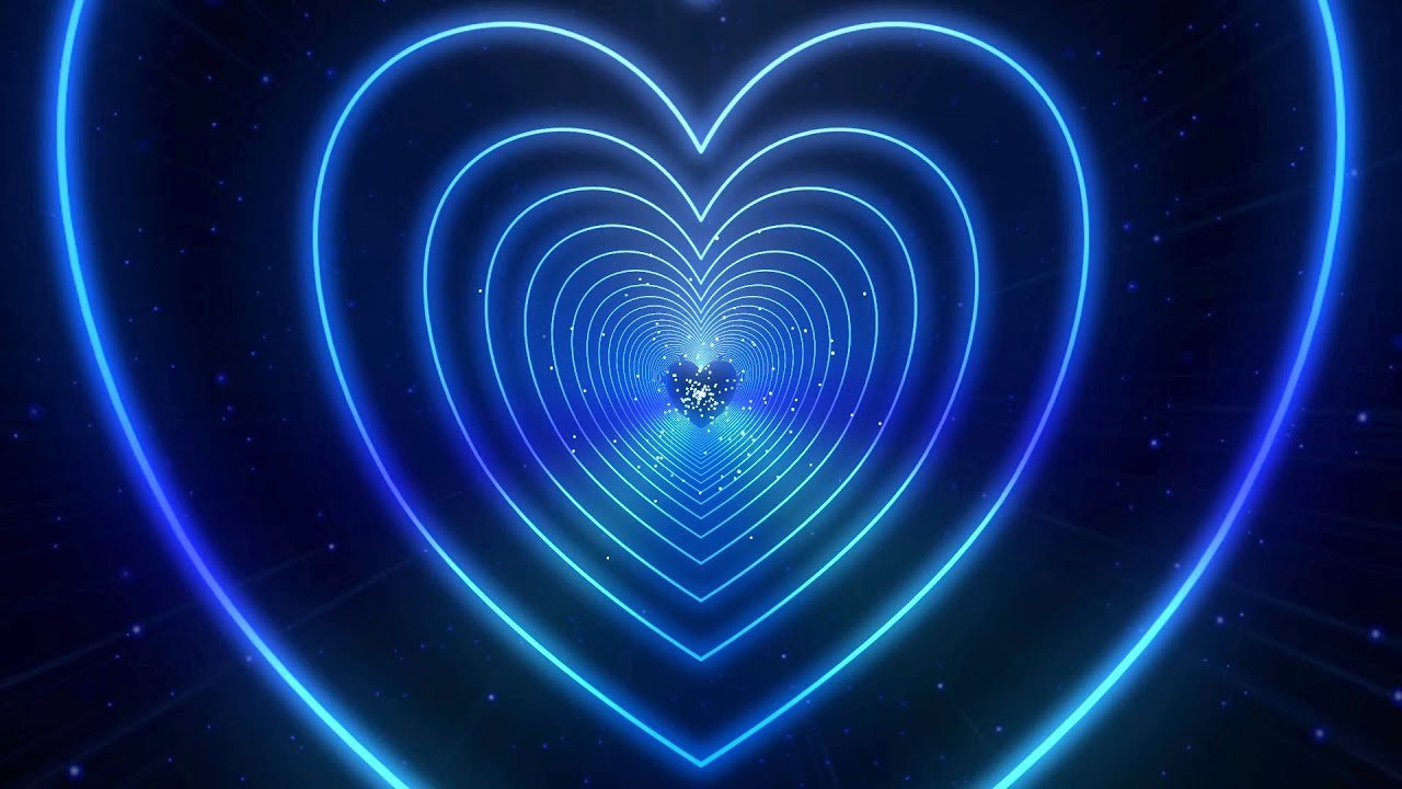 Neon Heart Tunnel💙Blue Heart Background │ LED Lights Heart Wallpaper