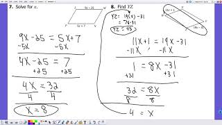Parallelograms with Algebraic Expressions