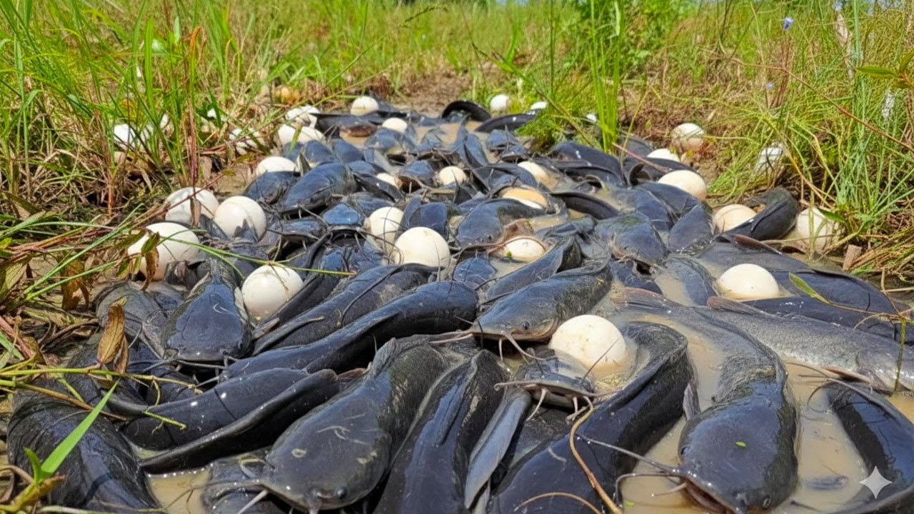 Top fishing skill - catching a lot of fish and pick duck eggs at rice field by hand