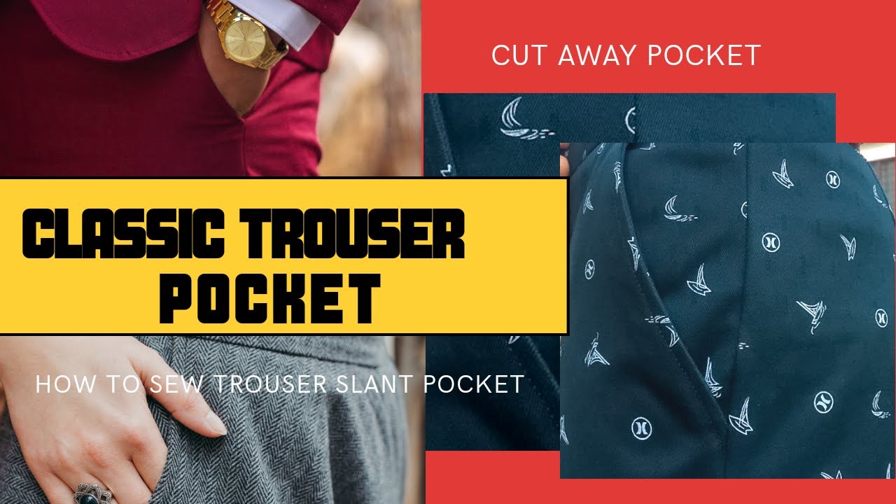 How to sew a classic trouser pocket || Slant pocket || Cut away pocket ...