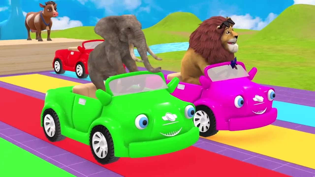 Kids Funny Animal Car Race 🦊🐘 | 3D Cartoon Game for Kids