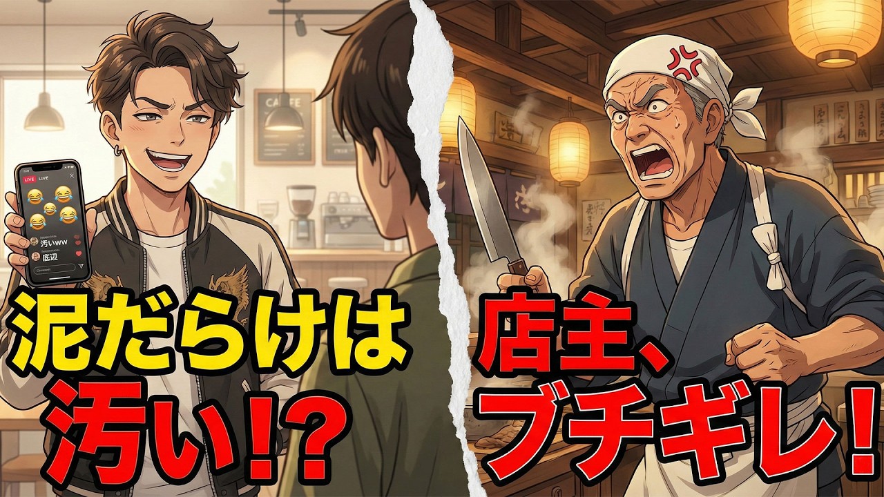【スカッとする話】深夜の食堂で「泥だらけの作業員は汚い」と罵倒したエリート配信者→店主がブチギレ「お前が今朝浴びた水、誰が守ったか知ってるか？」【漫画】