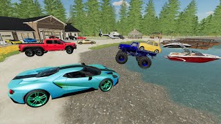 Millionaire finds lost Monster Truck with Lamborghini and boat | Farming Simulator 22 screenshot 3