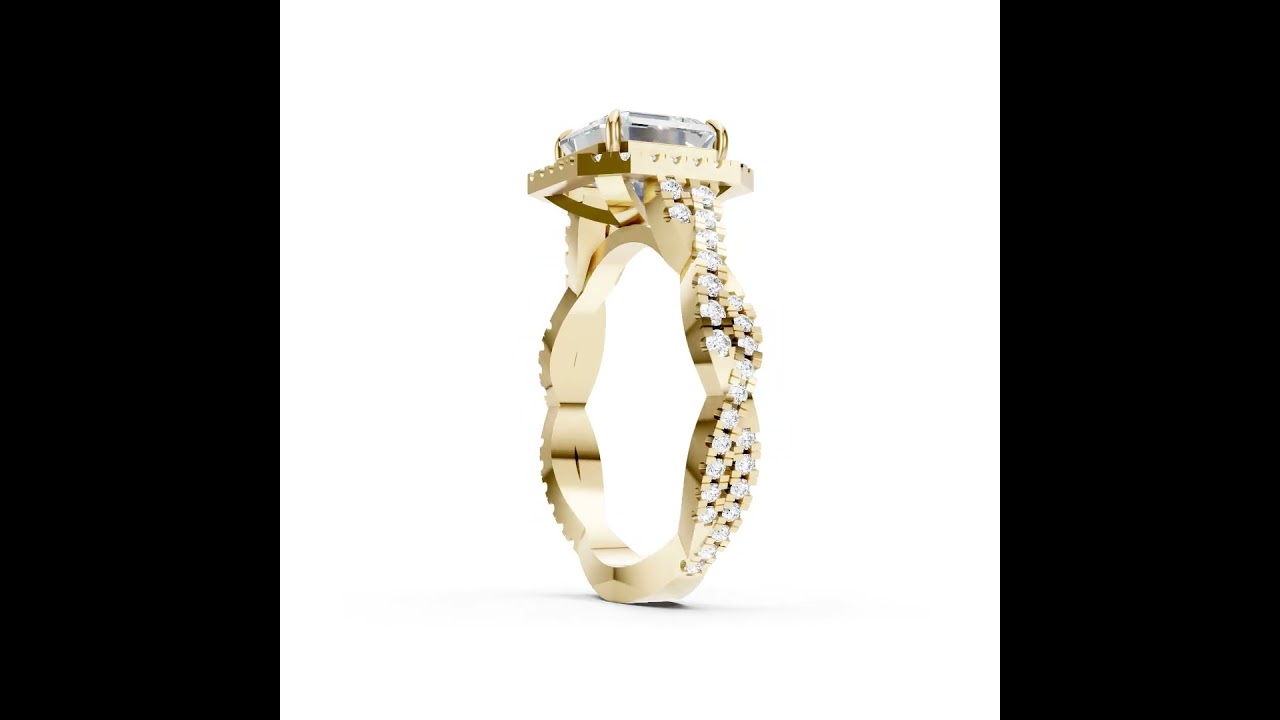 Asscher Cut Diamond Halo with Twisted Pave Ring
