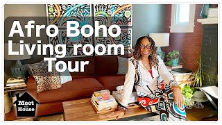 HOUSE TOUR  Meet The House Ep2   Afro Boho Living Room  Tips to Blend Thrifted & New Decor Pieces