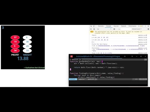 Knapsack Problem using JavaScript (P5 JS) - ONLY DEMO!!