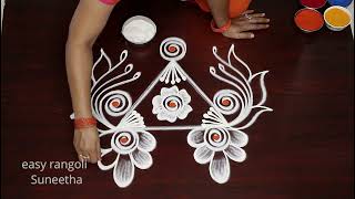 Beautiful Triangle Kolam rangoli designs for Beginners?Freehand muggulu?Evening kolam