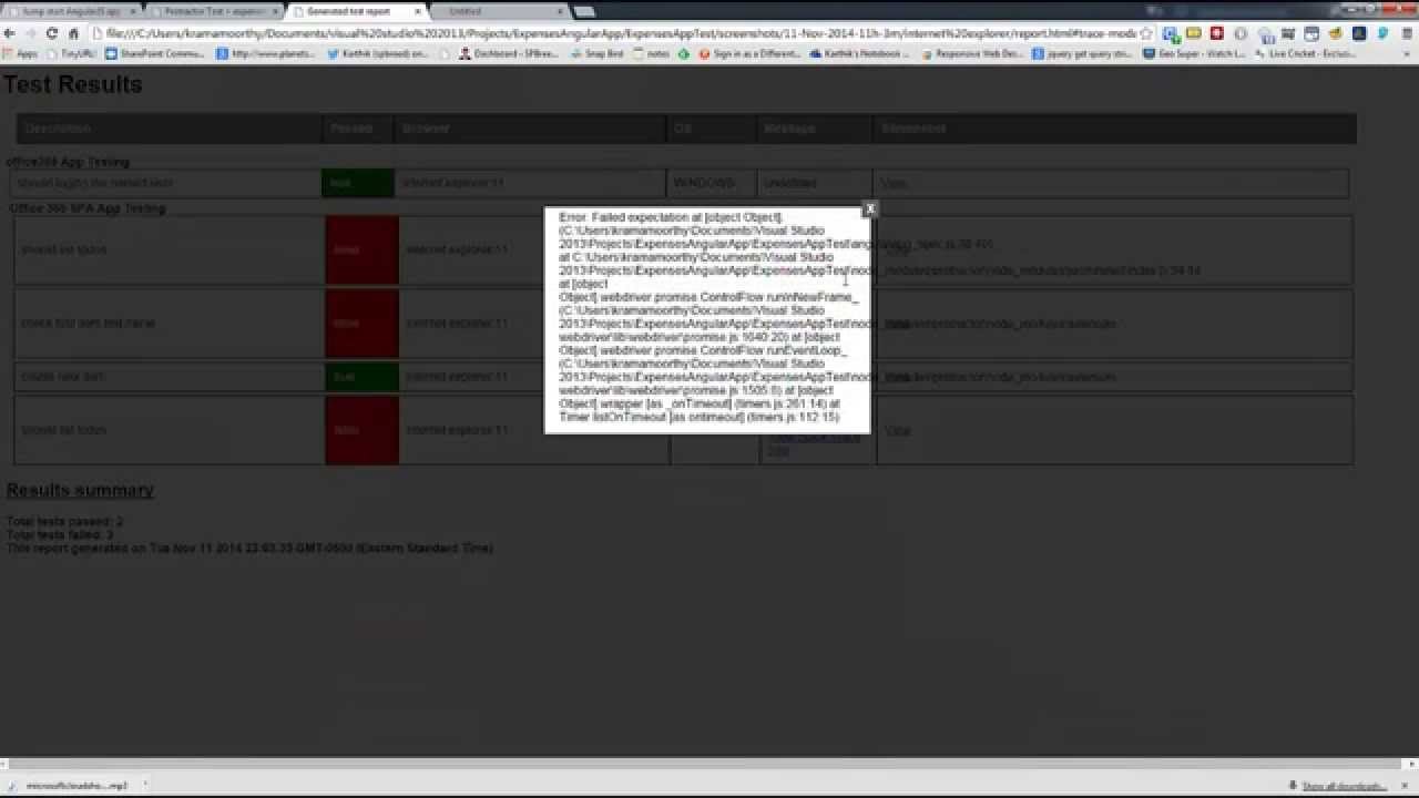 Testing AngularJS based Office365 Apps using Protractor Demo YouTube