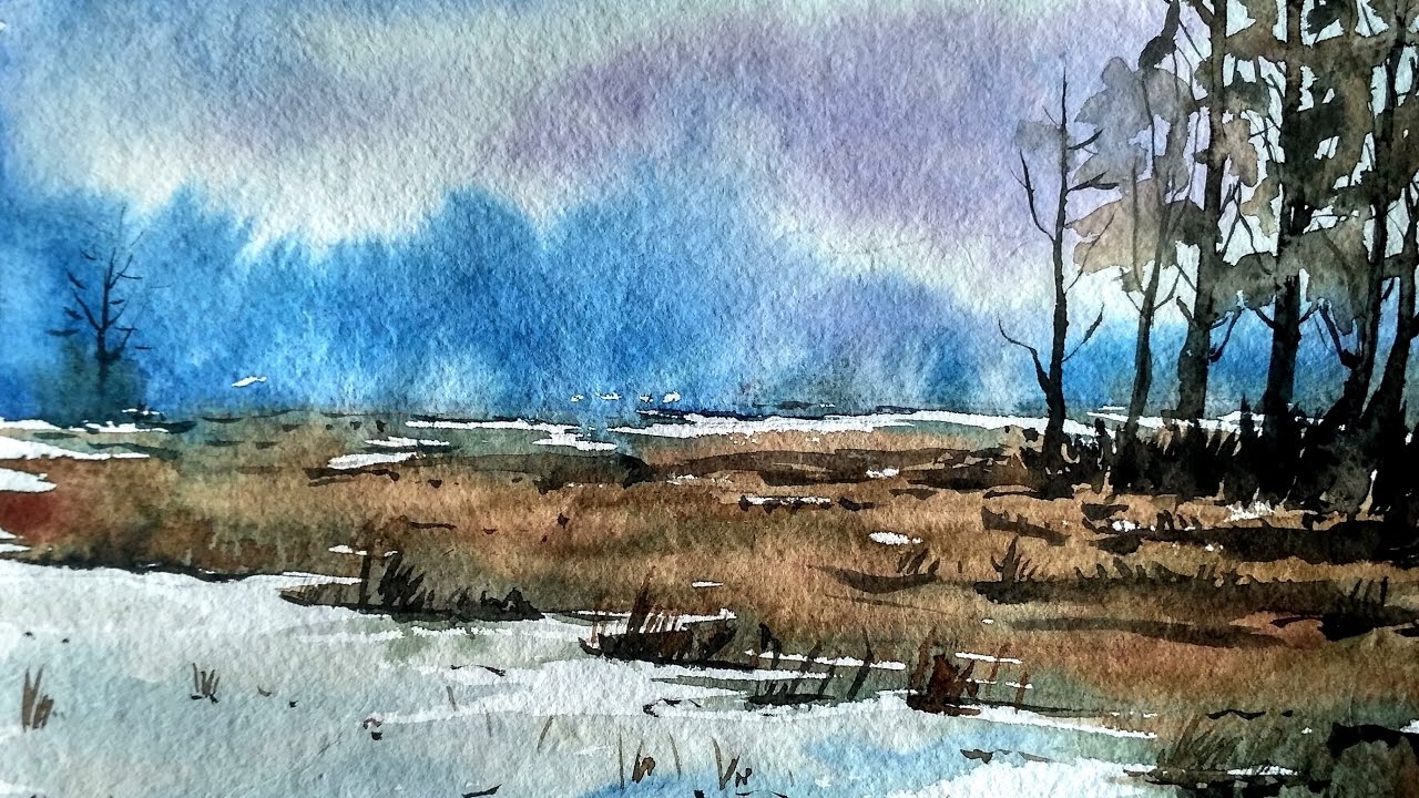 simple watercolor  landscape painting  watercolor painting  