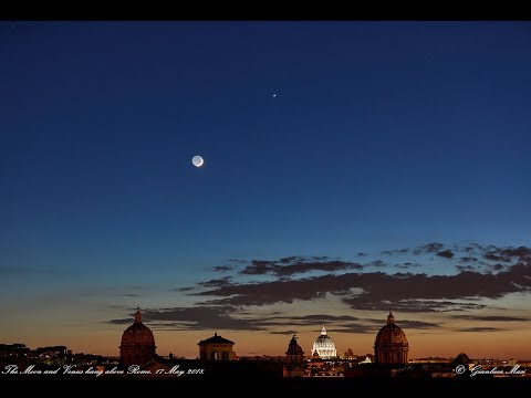 The Moon and Venus set behind St. Peter's Dome, in Rome - 17 May 2018