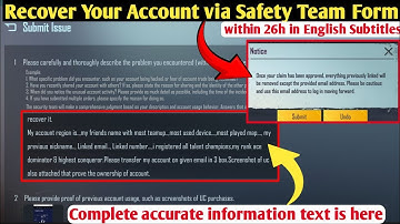 Recover Your Account via Safety Team Form Explained | Pubg Account Recovery new Features is Here