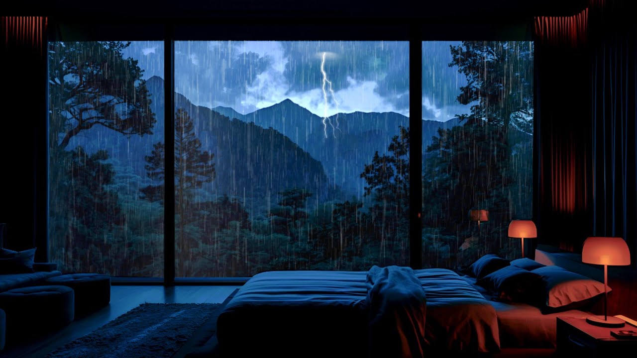 Heavy Rain on Corner Window 🌧️ Cozy Bedroom Ambience for Deep Sleep & Relaxation