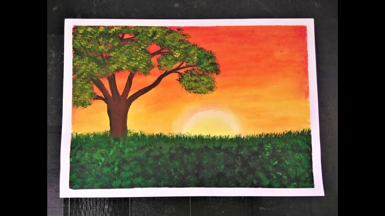 Easy Sunrise Landscape Painting for Beginners | Step by step drawing ...