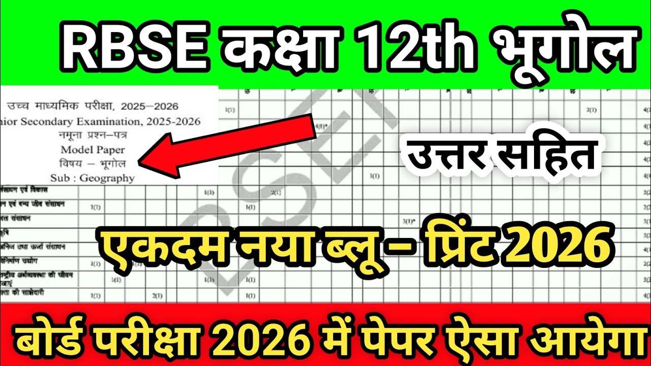 RBSE class 12th bhugol model paper 2026 | Rajasthan board class 12th geography model paper 2026 |