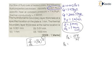 GATE 2008: Thermal Boundary Layer Thickness | Internal Forced Convection heat transfer | GATE ME