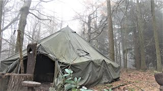 Woodland Winter Solo Camping Arctic Tent Woodburner Stove
