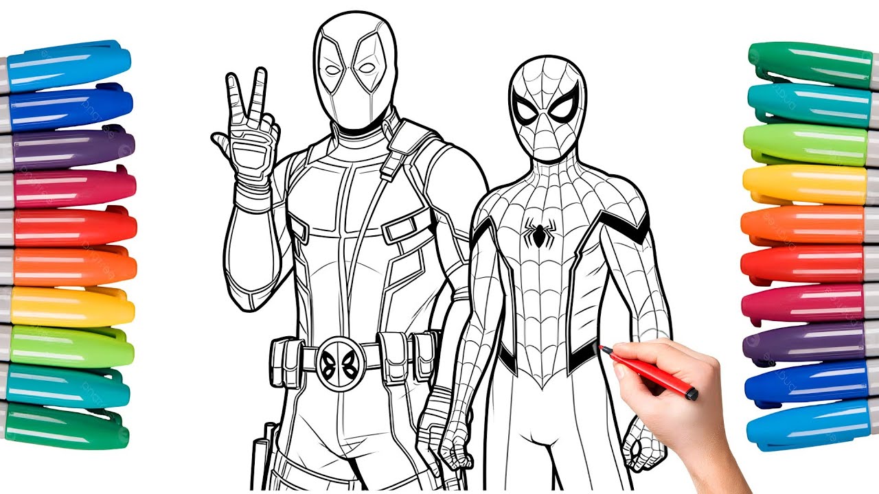 Coloring Spiderman x Deadpool - Easy Drawing Marvel Superhero Coloring Art Video