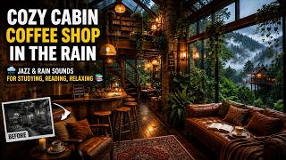 Cozy Cabin Coffee Shop in the Rain | Jazz & Rain Sounds for Sleep, Reading, Relaxing 🌧️📚