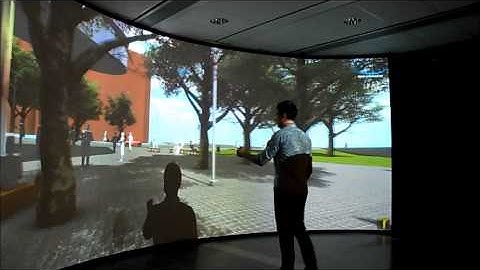 Kinect body control of 3D environment on 20 foot wide curved screen