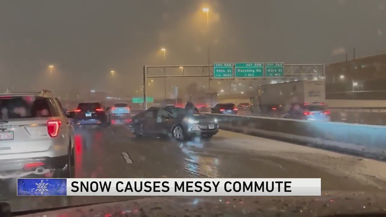 Snow causing messy, slick morning commute across Chicago area - YouTube