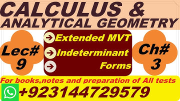 Lecture No. 9 || Indeterminate forms || Chap # 3 || Calculus and Analytic Geometry by S.M.Yousaf.