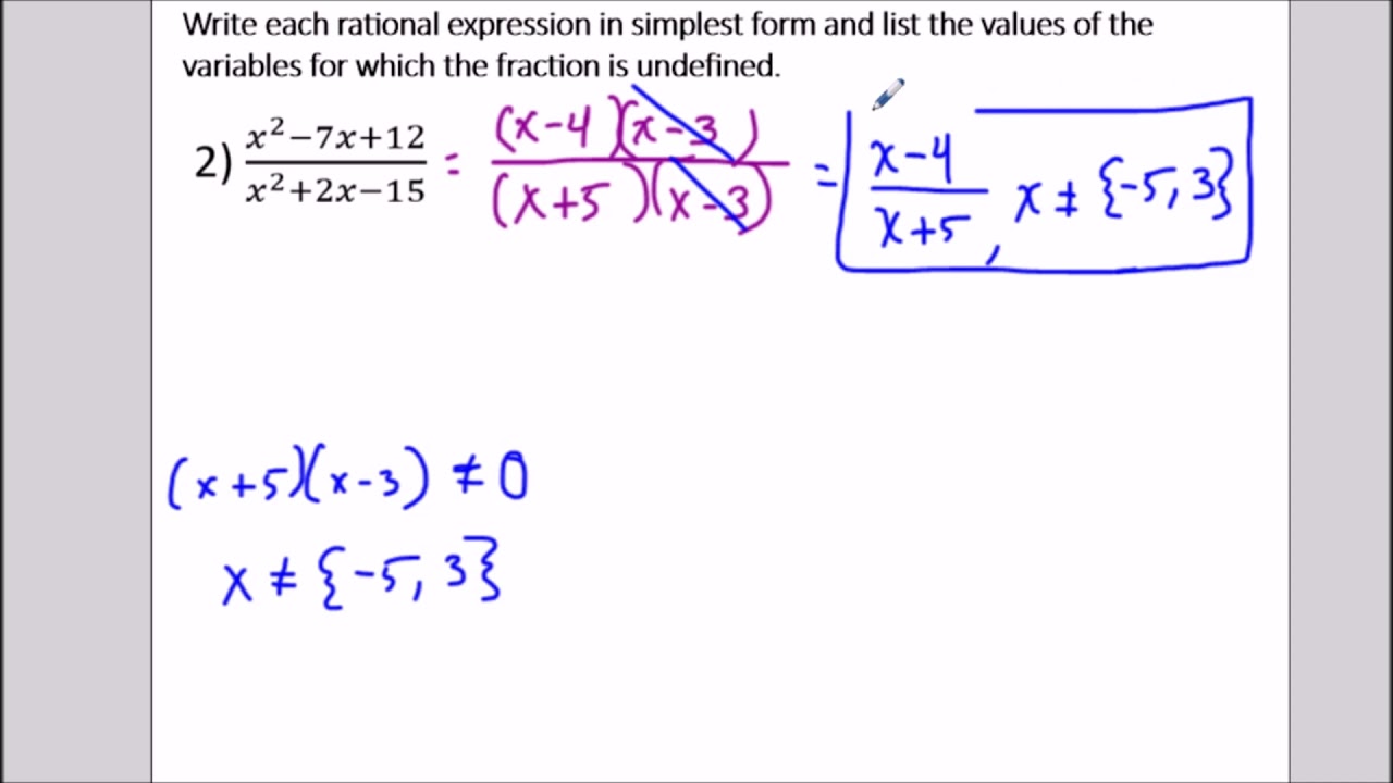 Simplifying rational expressions (19 examples) - Algebra 19