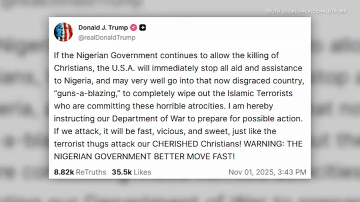 Trump threatens US military action in Nigeria over claims of 'killing of Christians'