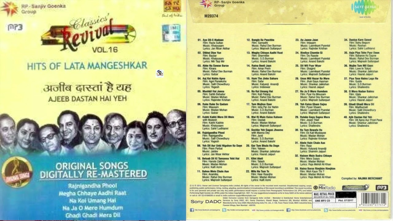 Classic Revival   Vol16  Hits Of Lata Mangeshkar  Ajeeb Dastan Hai YehShyamalBasfore