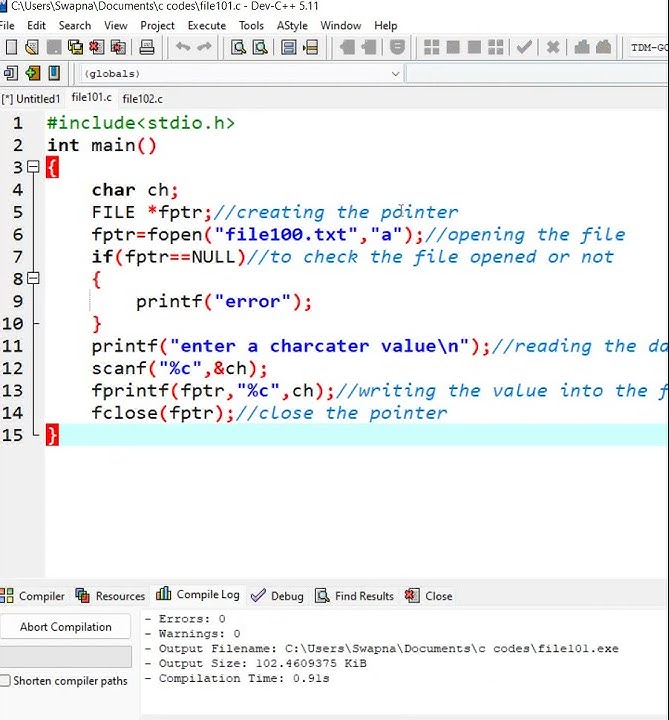 C program to read a character ,append them to previous file and store ...