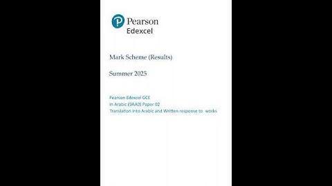 2025 Pearson Edexcel A Level Arabic Mark Scheme Paper 2 (9AA0/02