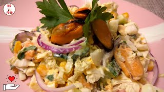 САЛАТ с МИДИЯМИ/Салат с Мидиями в Масле/SALAD with MUSSELS/BIG FOOD