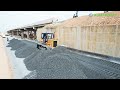 Wonderful process of bulldozer komatsu pushing gravel installing roads techniques operator skills