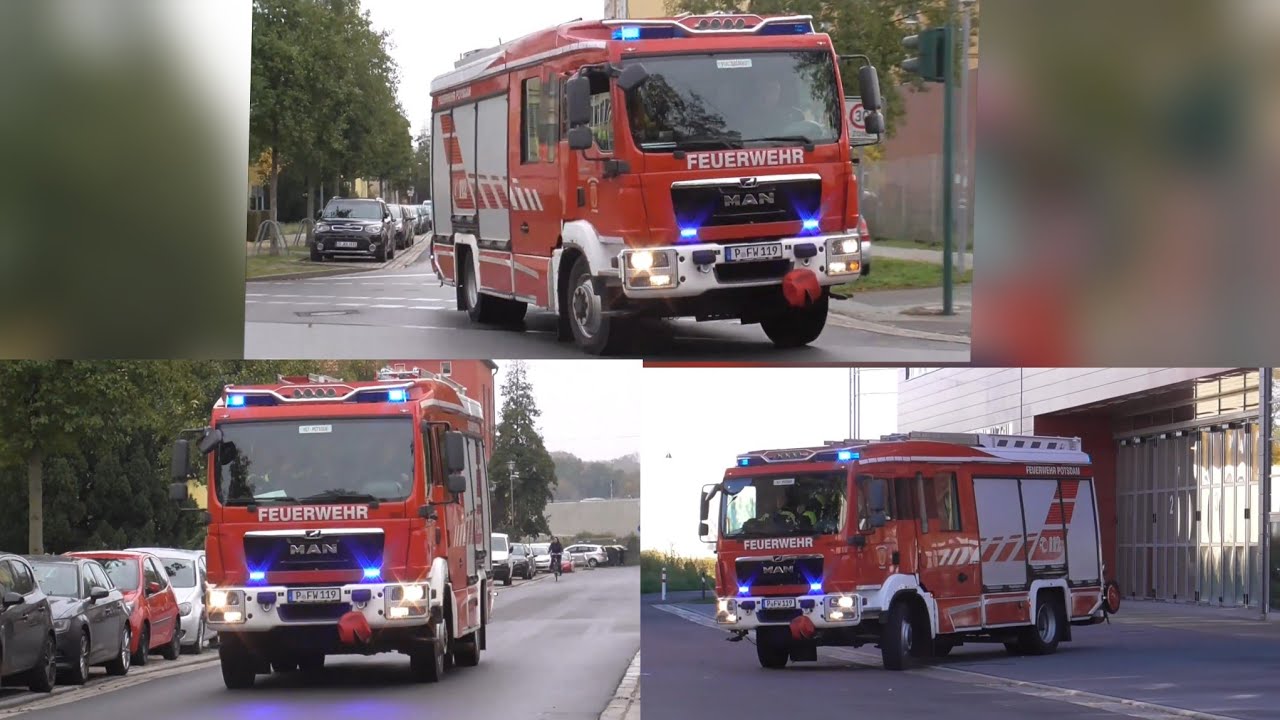 3x HLF20 Der Berufsfeuerwehr Potsdam Hauptwache auf Einsatzfahrt