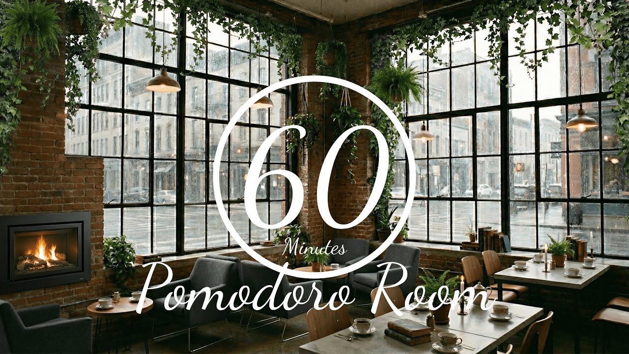 Cozy Cafe Pomodoro ☕🌧️ Rain Outside, Fireplace Inside | Deep Focus & Study Ambience