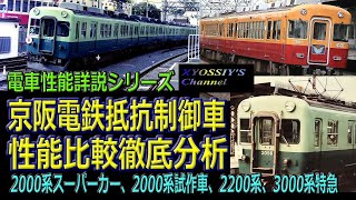 京阪電鉄抵抗制御車性能詳細比較（2000系スーパーカー、2000系試作車、2200系４M４T、3000系特急２M1T）