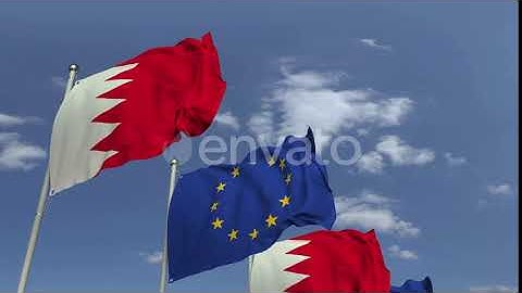 Row of Waving Flags of Bahrain and the European Union | Motion Graphics - Envato elements