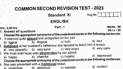 TN 11th Std English 2nd Revision Original Question paper Kanchipuram District 2022-2023