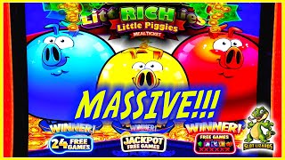 EPIC 3 PIGGY TRIGGER MONSTER WIN! Rich Little Piggies Meal Ticket Slot