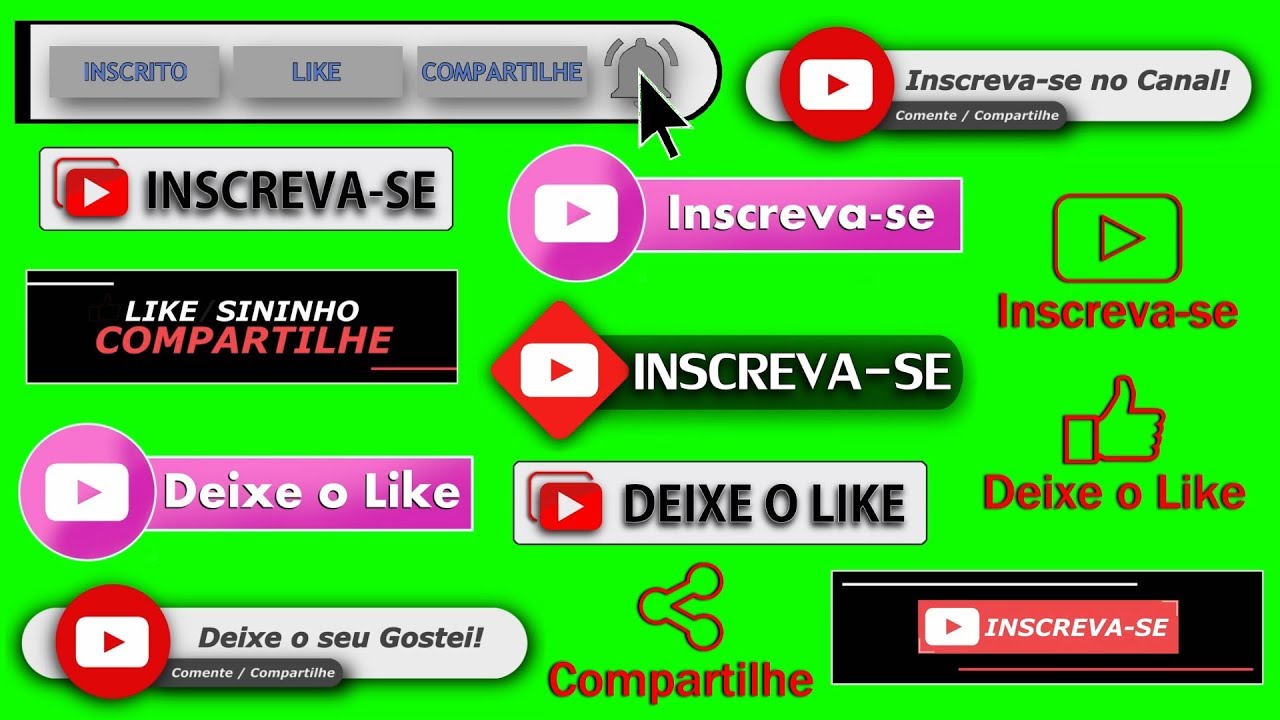 Green Screen Inscreva-se [Botão Inscreva-se Chroma Key com Like, Inscrito,  Sininho e notificações] 