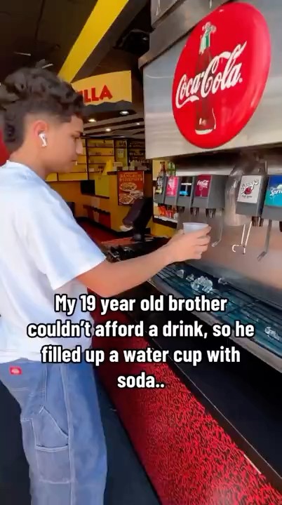 My 19 Year Old Brother Couldn’t Afford A Drink, So He Filed His Water Cup With Soda.. #shorts #funny
