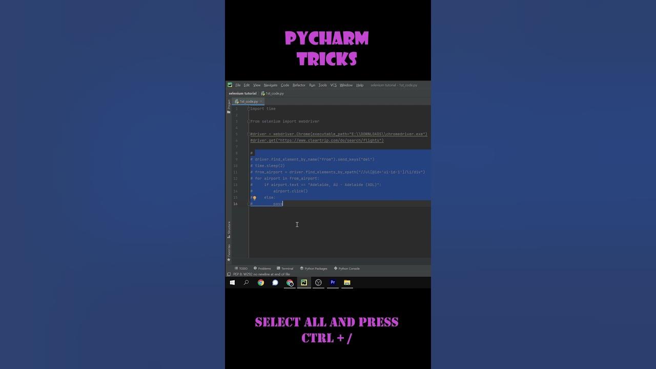 Shortcut of how to comment out code in Pycharm #pycharm #tricks # ...