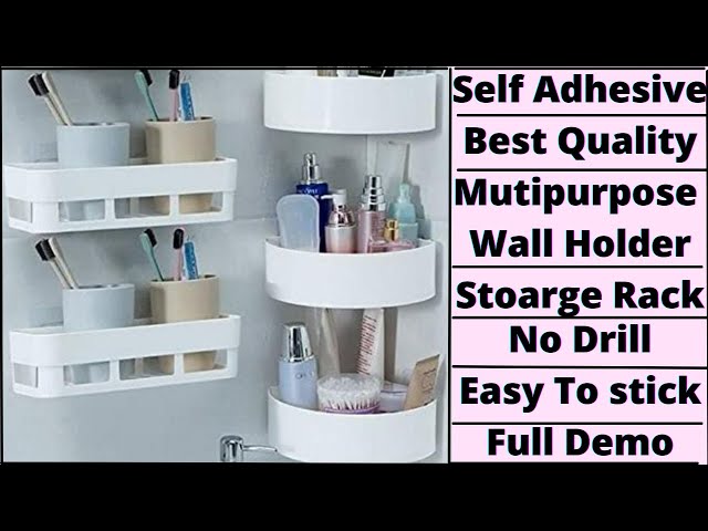 Plastic Wall Mount Bathroom Shelves, No Drilling Self Adhesive