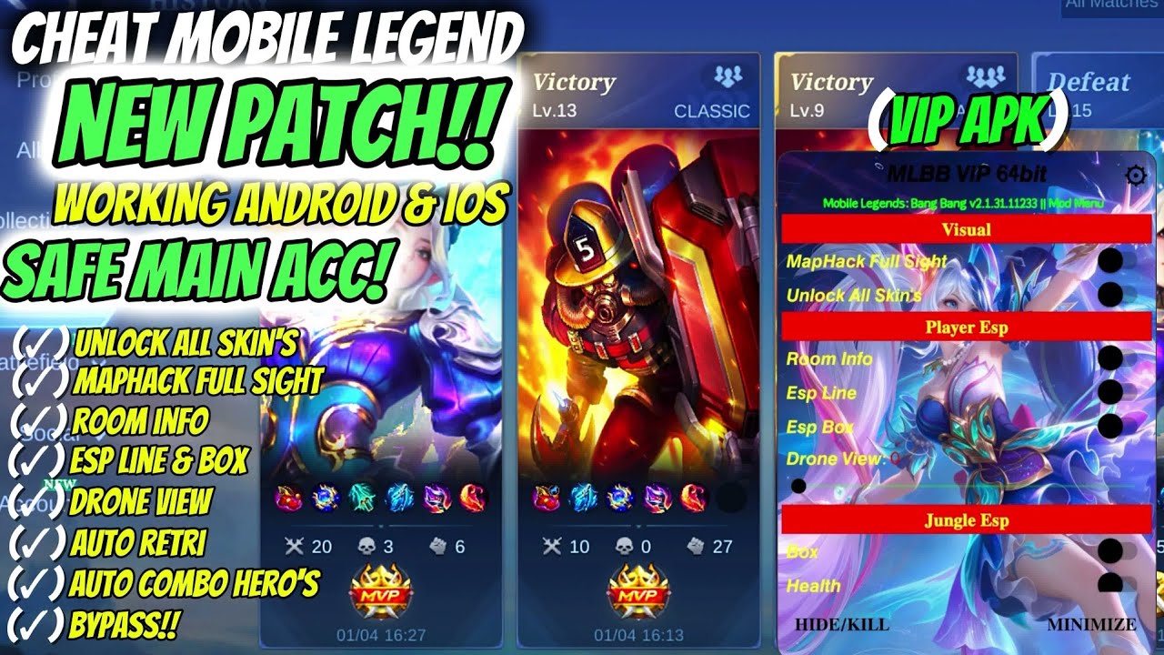 FREE SAFE CHEAT ML TERBARU 2025 ANTI BANNED - MOD MENU MAP HACK MOBILE LEGEND UNLOCK ALL SKIN GRATIS